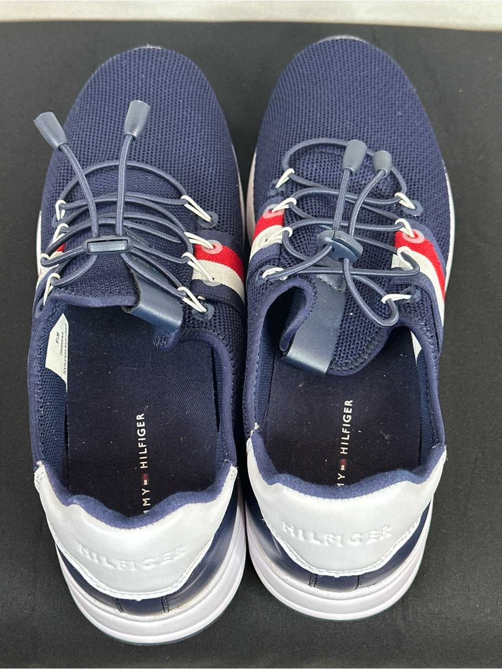 Tommy Hilfiger Navy Knit Sneakers with Red and White Stripe, size 8.5 - Picture 5 of 7